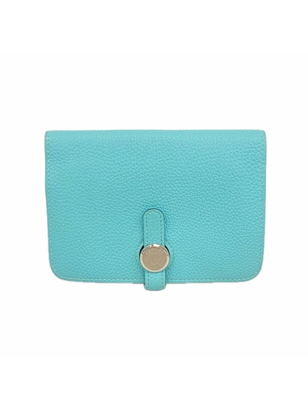 Hermes Coin Purse Dogon Compact Togo Blue Sun Seal Silver